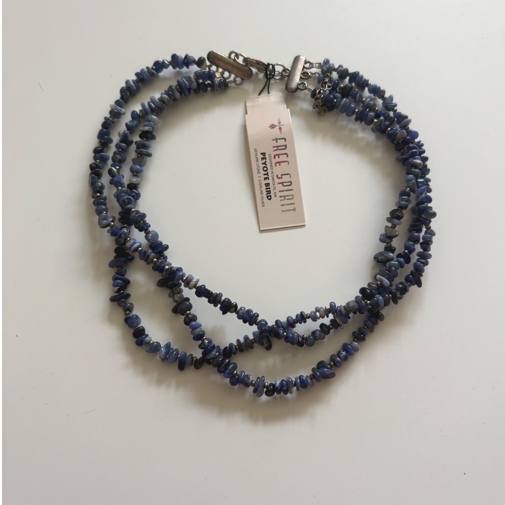 Peyote Bird Blue Sodalite Sterling Silver 3-Strand Choker Necklace NWT
